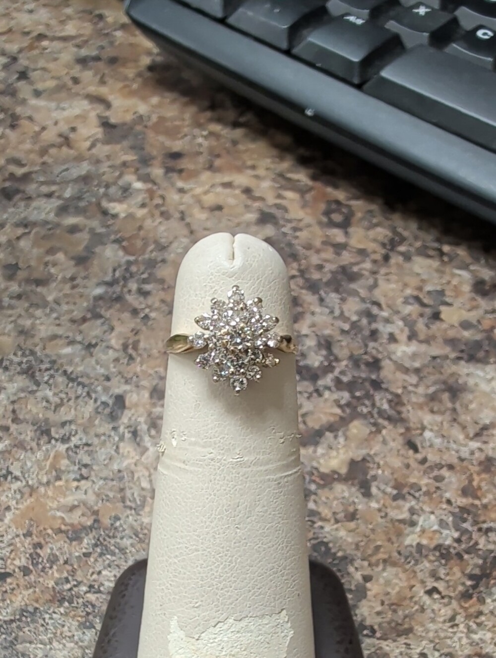 Vintage Gold Cluster Flower Ring with Diamonds Size 4
